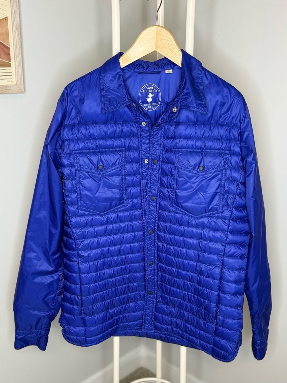 SAVE THE DUCK Men’s Electric Blue Quilted Lightweight Puffer Jacket